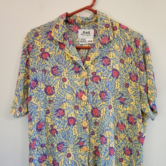 Flax By Jeanne Engelhart Hawaian Print Button Down Shirt Women M Tropical Resort - Picture 3 of 12